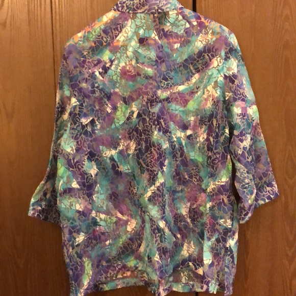 ALIA NWT SIZE 18 SHEER FLORAL COOL BLOUSE 3/4 SLEEVE PURPLES & TEAL BUTTONS #026 - Picture 2 of 11